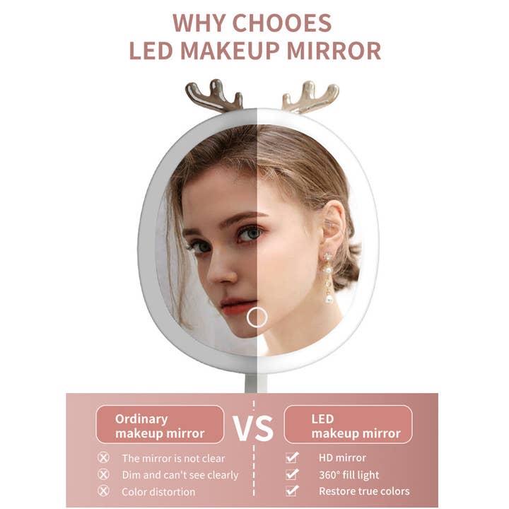 SOGA International Pty Ltd - Wholesale Makeup mirror - SOGA 2X White Antler LED Light Makeup Mirror Tabletop Vanity Home Decor10