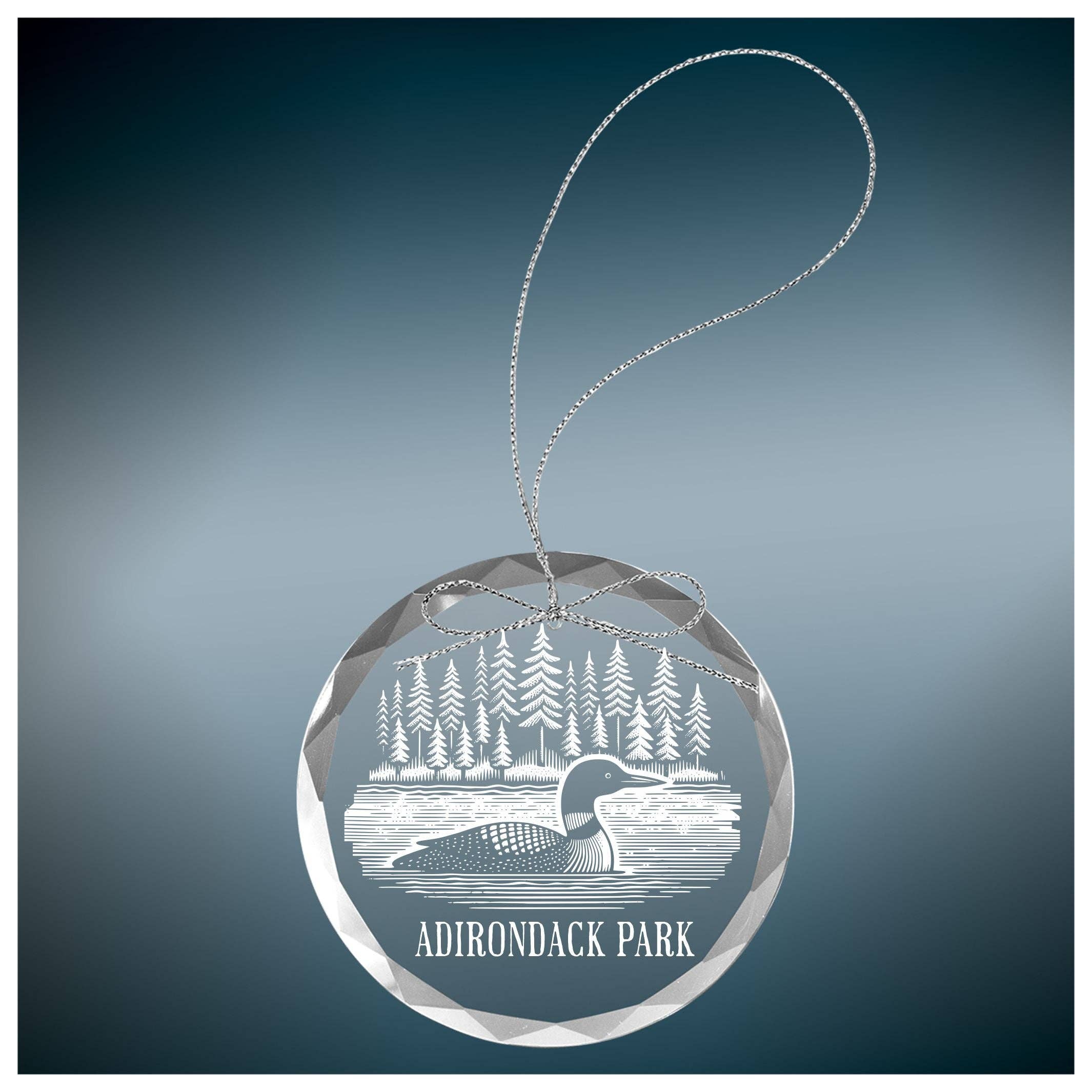 Adirondack Etching LLC - Wholesale Ornament - Loon on a Lake Clear Glass Ornament1