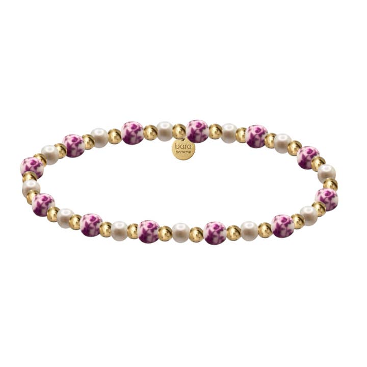 bara boheme - Wholesale Beaded Bracelet - BLUE ROSE | Floral Porcelain & Gold-Filled bead Bracelet