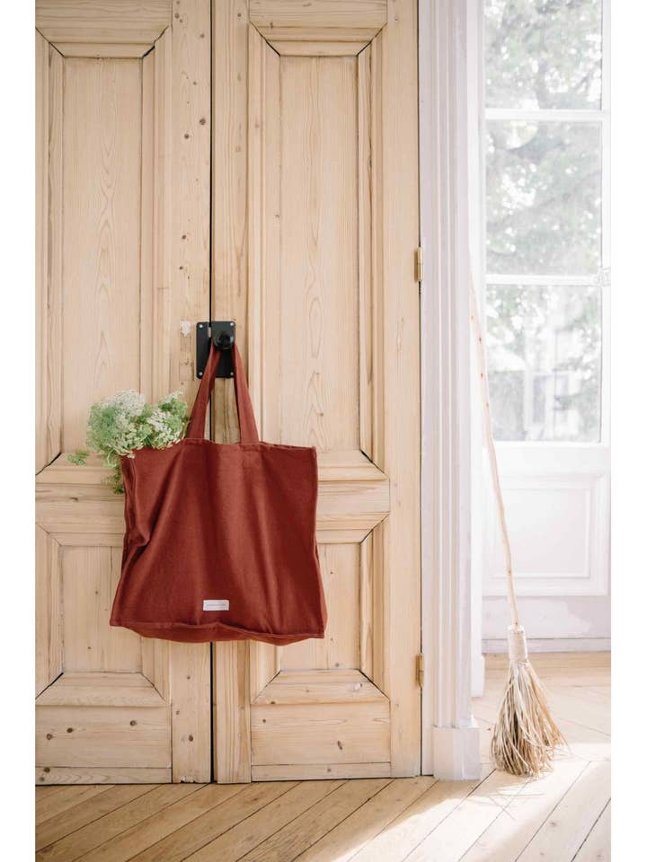 Rust Organic Cotton Canvas Tote for wholesale by Les Pensionnaires