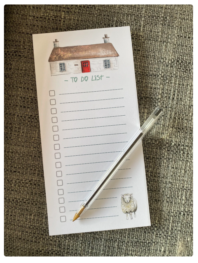 Catherine Redgate: Illustrator – wholesale Notepad – Scottish Bothy and Sheep List Pad - DL Stationery To Do List0