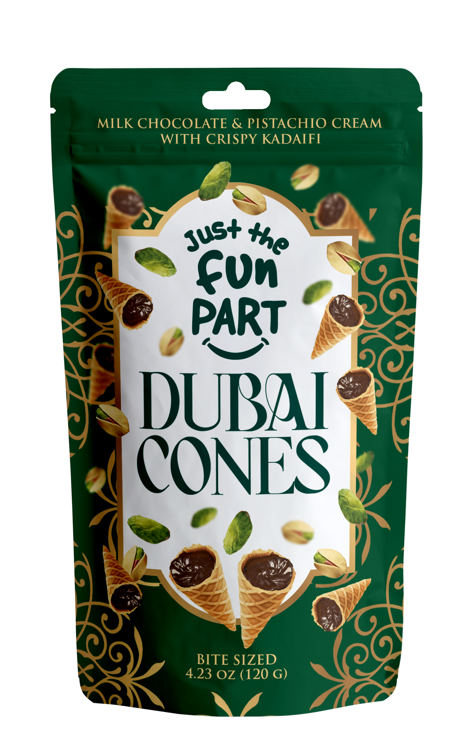 Just the Fun Part - Wholesale Chocolate Covered Sweets - Variety Pack-Dubai Cones Pistachio, Strawb, Peanut, Hazelnut1