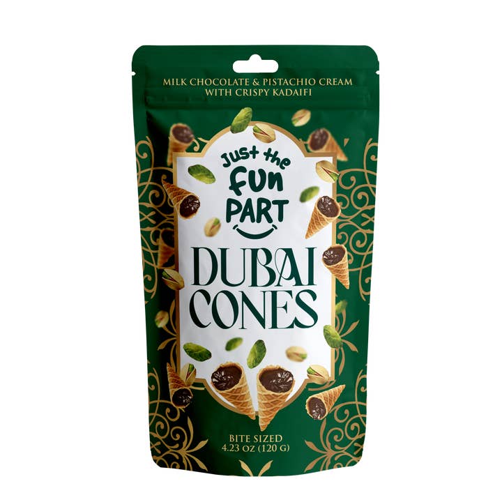 Just the Fun Part - Wholesale Chocolate Covered Sweets - Variety Pack-Dubai Cones Pistachio, Strawb, Peanut, Hazelnut1