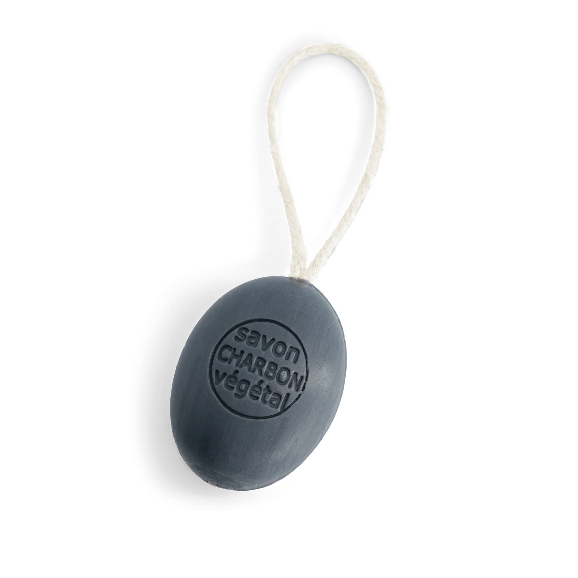 MAITRE SAVONITTO - Wholesale Zeepblok - Ovale zeep met plantaardige houtskool aan touw, 200 g0