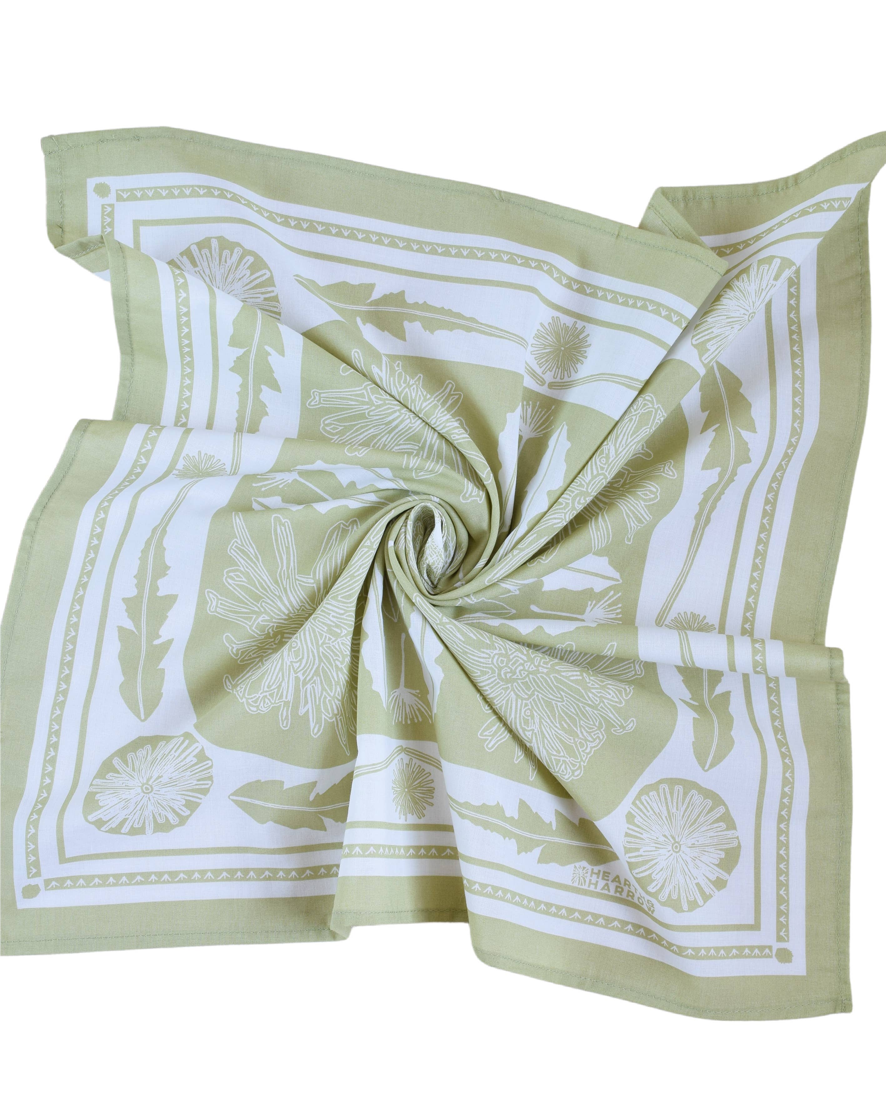 Hearth and Harrow - Vente Bandana – unisexe - Bandana en pissenlit, 100 % coton, imprimé à la main, vert sauge5