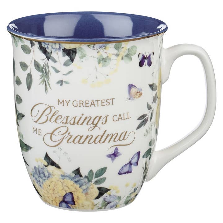 Tasse bleue florale Greatest Blessings Grandma Prov. 31:25 pour la vente par Christian Art Gifts
