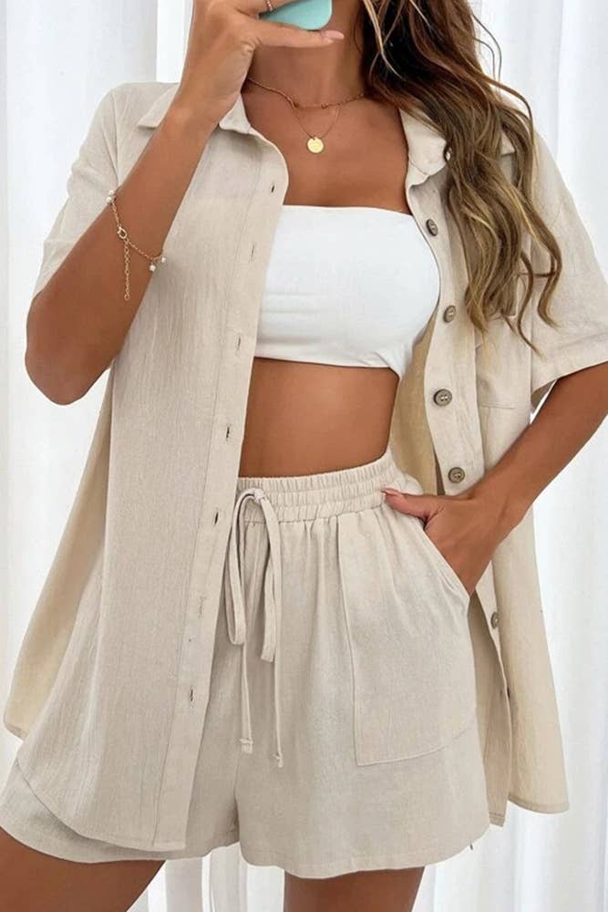 UNISHE – wholesale Sleepwear set – Women's – Plain Button Up 2PCS Pajamas Set ZK0845