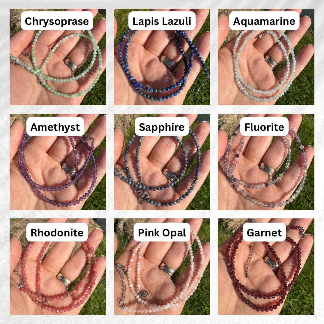 Moon Mountain Gems - Wholesale Beaded/Pearl Necklace - 3mm Faceted Gemstone Necklace, Dainty Crystal Necklace, Natural Gemstone Necklace, Facet Gemstone Necklace1