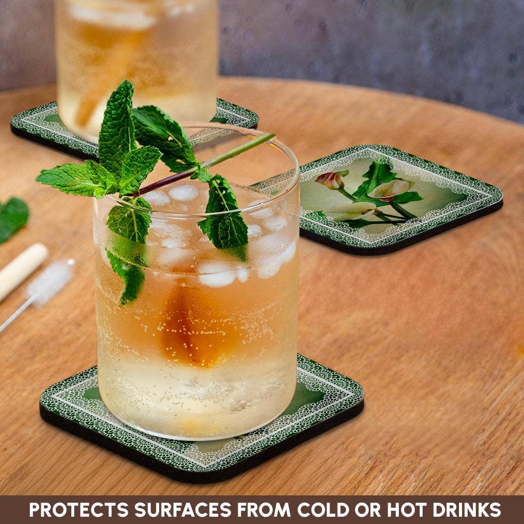 3dRose - Wholesale Coasters - 3dRose, Three calla lilies painted against green background bordered in lace, Coaster9