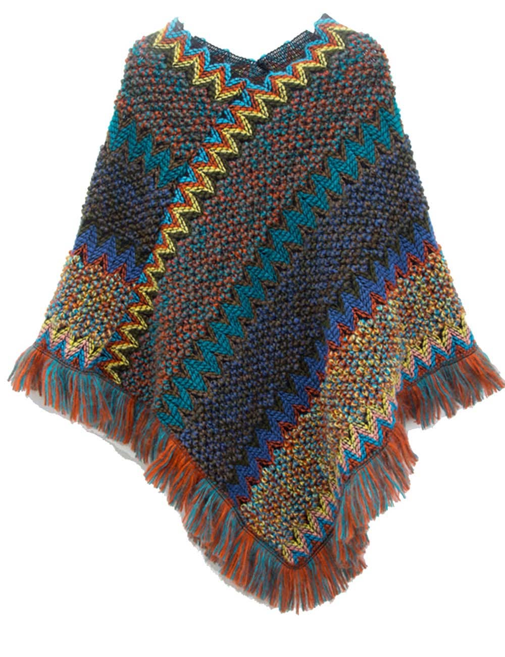 Sweetkama - Vente Poncho – femme - Châle à franges ethnique coloré chic pour femmes6