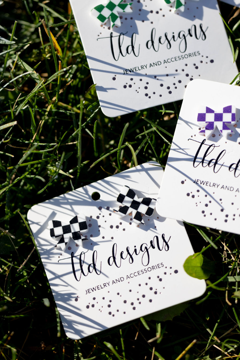 TLD Designs - Wholesale Stud/Post Earrings - Game Day Checkered bows13