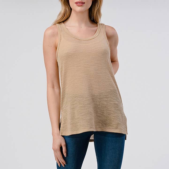 Heimious - Vendita all'ingrosso Canotta - Donna - Canotta Slub Texture con spacchi laterali, T46727