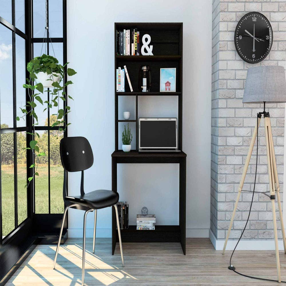 Treevol Furniture - Wholesale Desk Set - Monroe Computer Desk, Four Shelves, Black Wengue Finish1