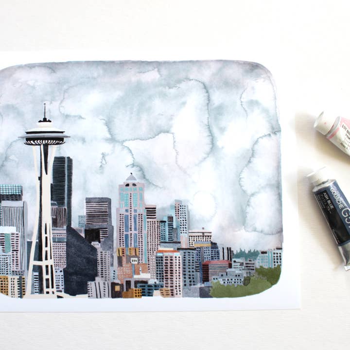 8 x 10" Seattle Washington Art Print - Seattle Landscape for wholesale by michele maule