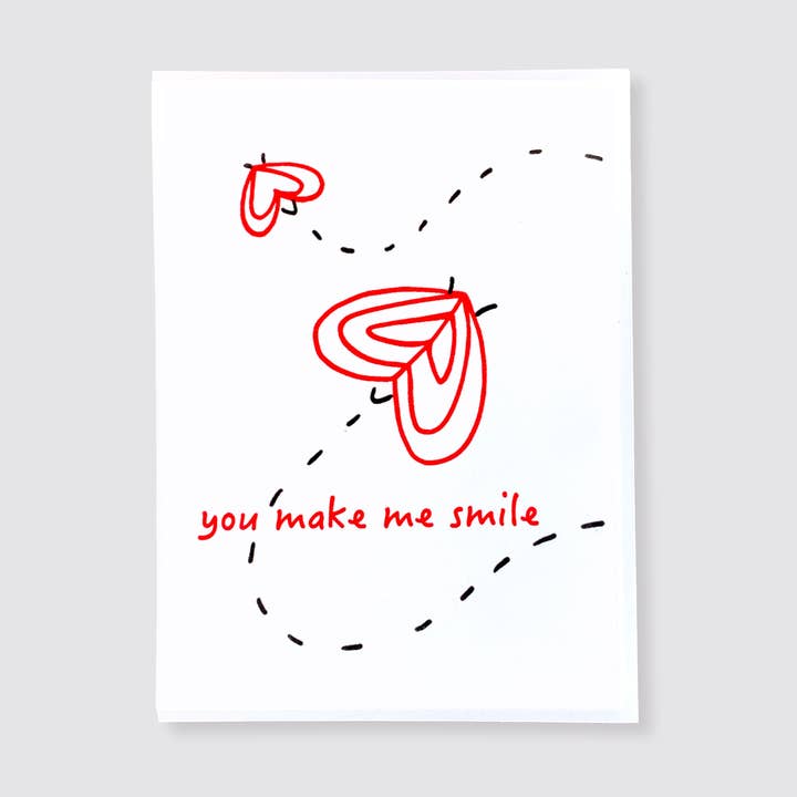 ' you make me smile ' - Valentine Card for wholesale by True North Letterpress
