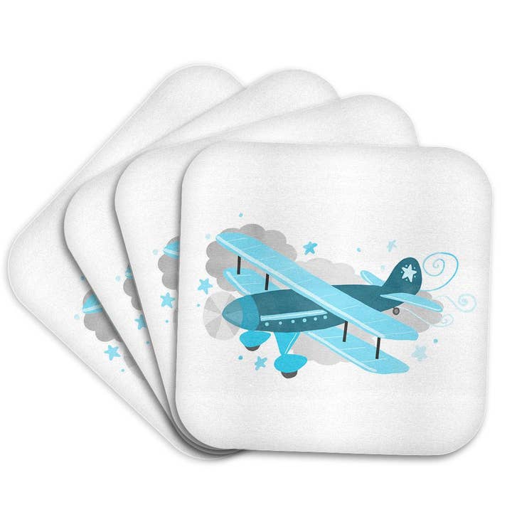 3dRose – Großhandel Untersetzer – 3dRose, Blauer Doppeldecker in den Wolken - Flugzeug, Untersetzer7