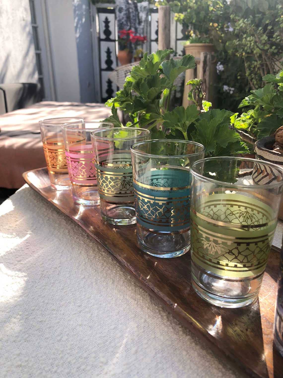 Scents and Feel - Wholesale Drinking Glass/Cup - Set of 6 Moroccan Tea Glasses Pastels Bands3