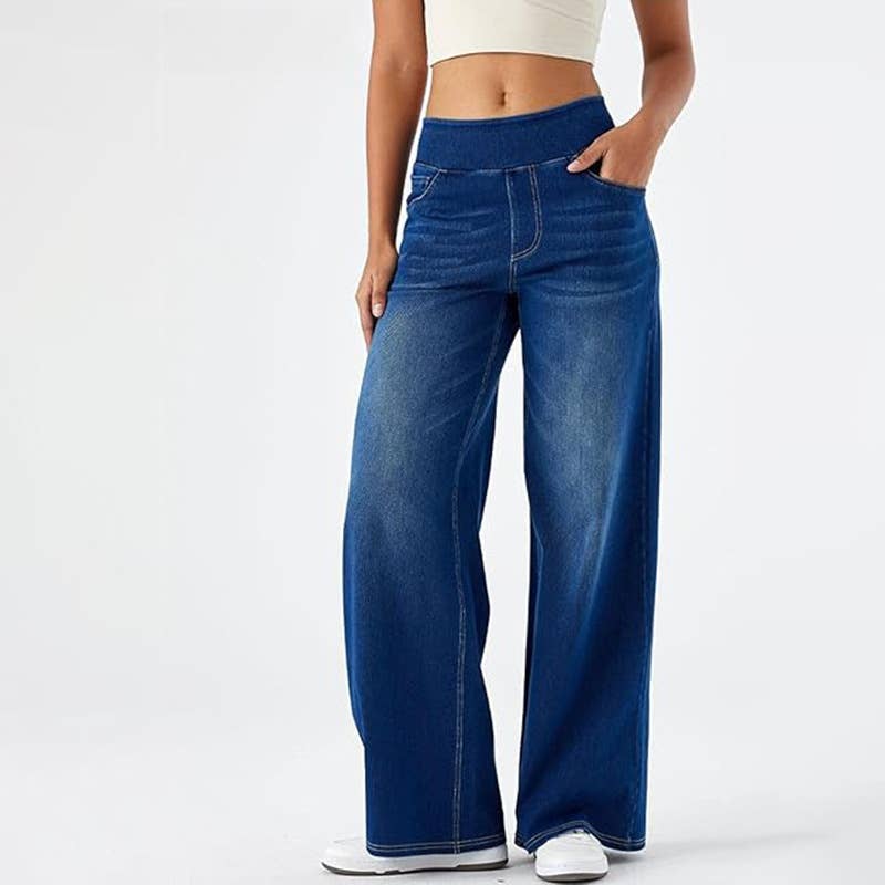 ElevateWell – Engroshandel Jeans - Dame – Vide ben denim sweatpants med lomme5