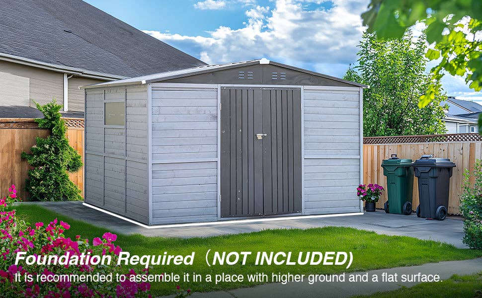 39F Inc. - Wholesale Outdoor Ornament/Decor - 8x10FT Iron-Wood Tool Shed, Gray, Waterproof & Ventilated7