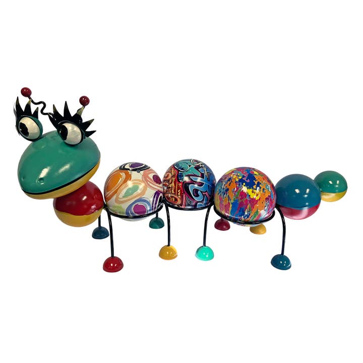 Continental Art Center - Wholesale Plant Pot - Painted Enamel Metal Caterpillar Statue and Planter3