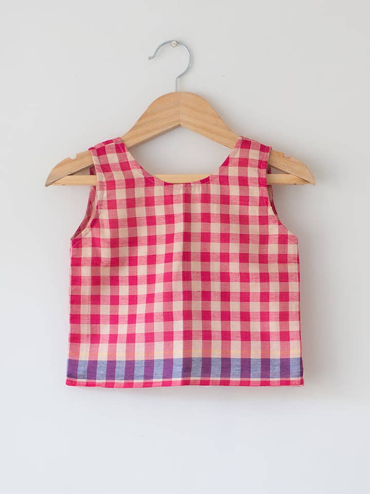 Candy Cloud- Roze handgeweven katoenen-zijde geruite blouse voor wholesale door Love The World Today