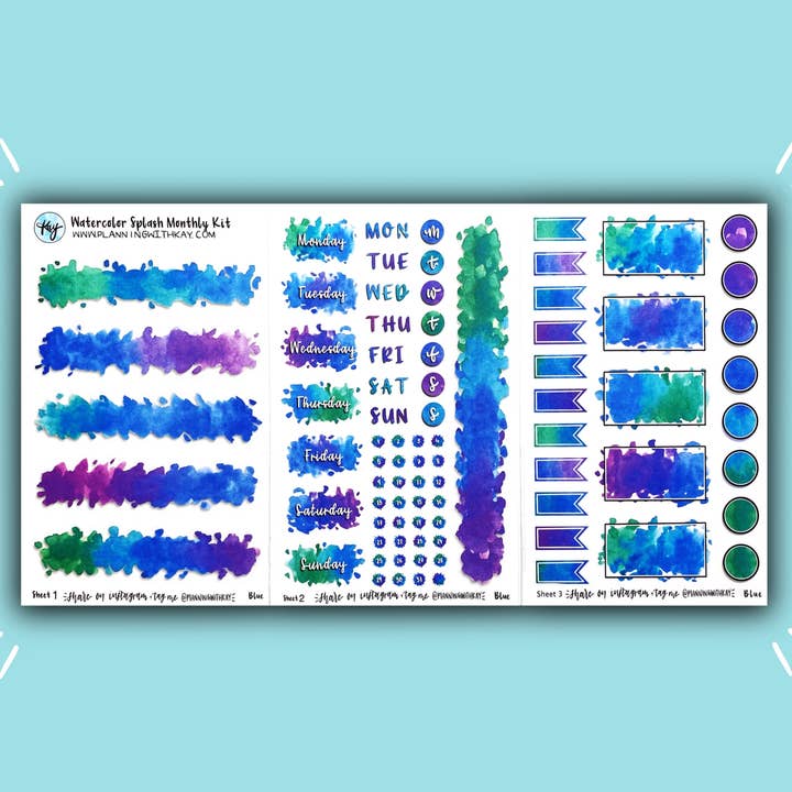 Kit mensile Schizzi ad acquerello (disponibile in 4 colori!) per la vendita all'ingrosso da parte di Planning With Kay