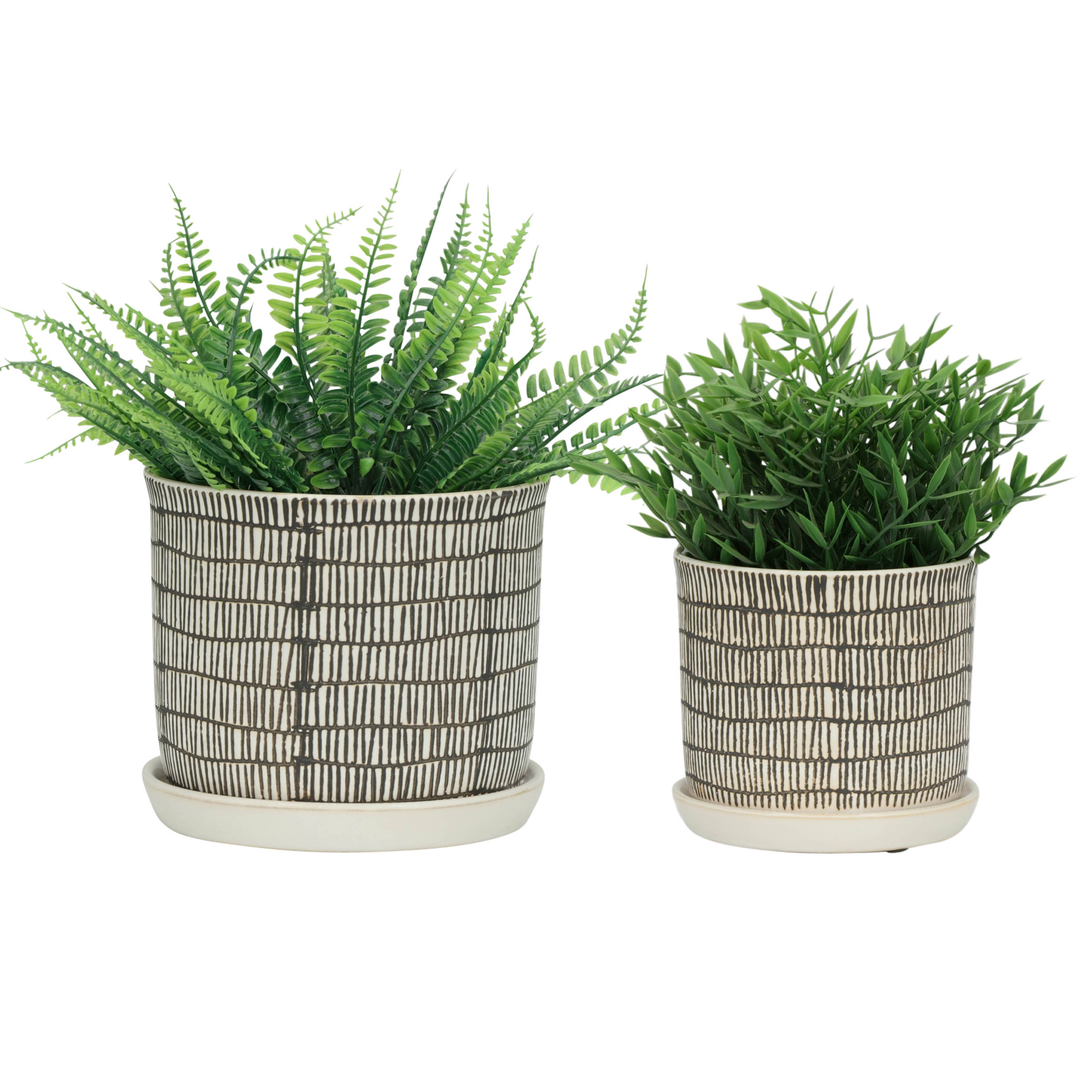 Sagebrook Home - Wholesale Plant Pot - Planters Set of 2 - Ivory Ceramic Line with Saucer, 6/8 in.6