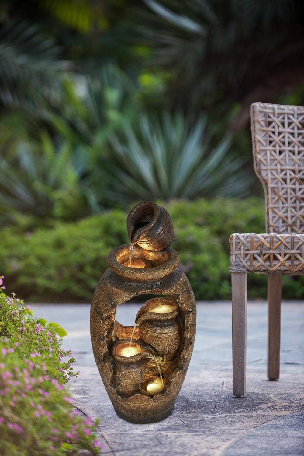 A&B Home Group Inc. - Wholesale Outdoor Ornament/Decor - 15.4x11.8x32.7" 3-Tier Water Fountain w/ Pot & LED - Brown0