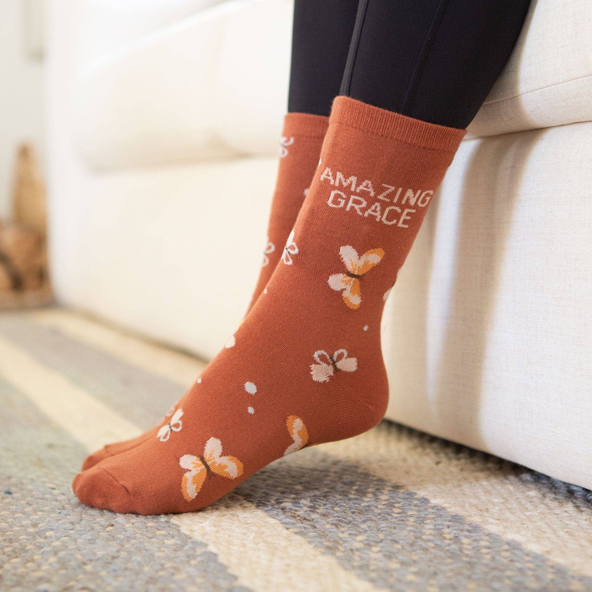 Brown Amazing Grace Crew Socks for wholesale on Faire1