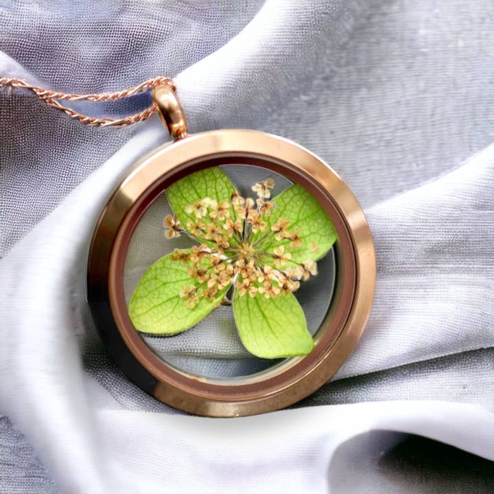 MadamLili – wholesale Hänge-/berlockhalsband – Dill blomma verkliga blad medaljong kedja - 925 Sterling Rose guldpläterat halsband - K925-66