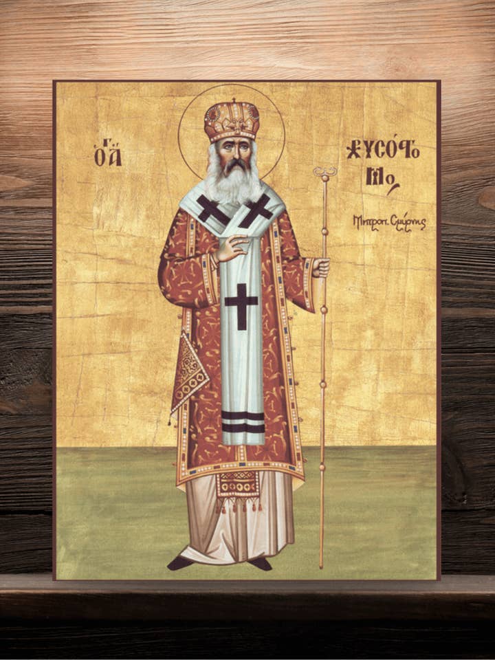 Heiliger Chrysostomos von Smyrna Orthodoxe Ikone Märtyrer Metropolit von Kleinasien Handgefertigte Holz-Wandkunst für den Großhandel von Iconsofsaints