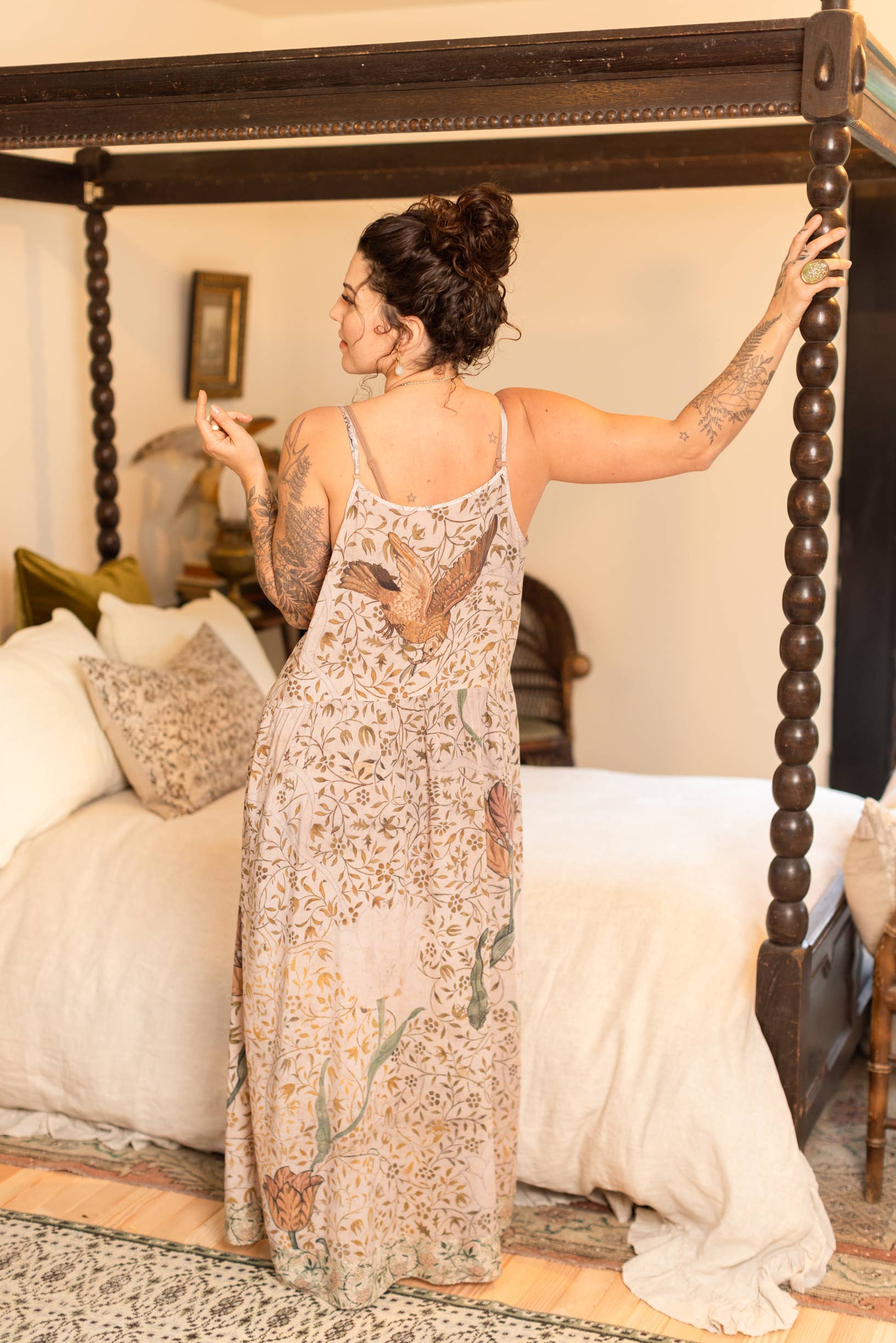 Market of Stars (Worldwide) - Wholesale Dress - Women's - Folklore Bohéme Long Maxi Slip Dress w/ Bird of Peace Art7