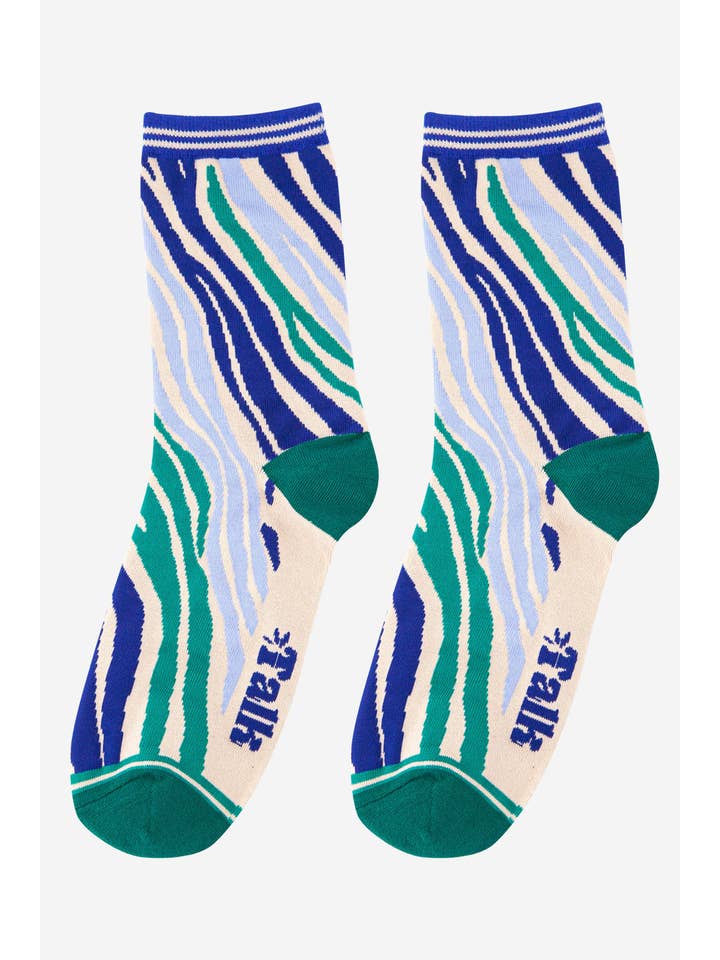 Sock Talk - Wholesale Socks - Women's - Women's Zebra Print Bamboo Socks in Green Blue