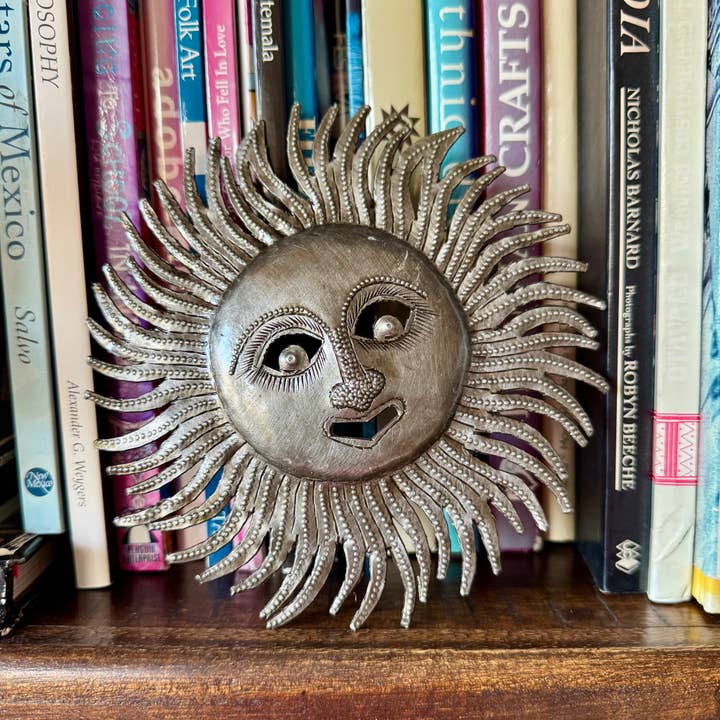 Decorative Ray of Sunshine, Mini Sunface, Metal Decor, 6" for wholesale by Haiti Fair Trade~ It's Cactus