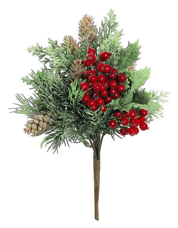 Select Artificials, Inc. - Wholesale Artificial Flowers - Holly Berry & Cedar Bush, 11", Red/green