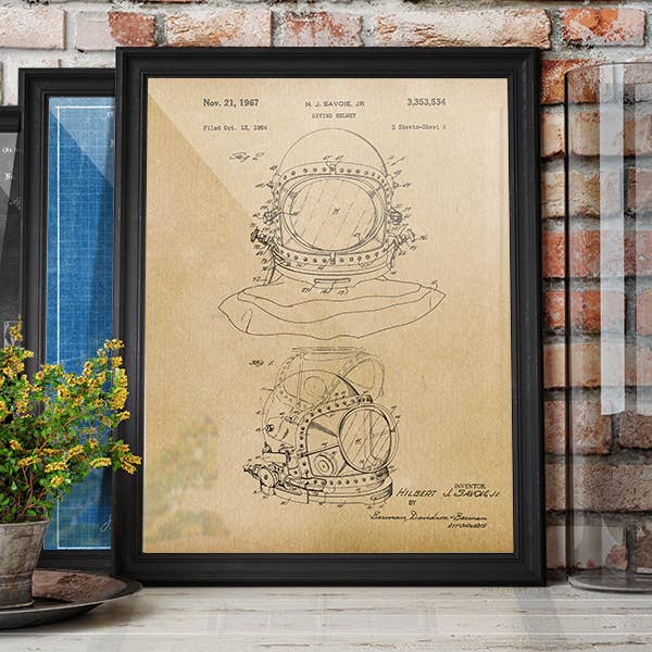 Diving Helmet 1967 Patent Art Print - Nautical for wholesale by Fresh Prints of CT