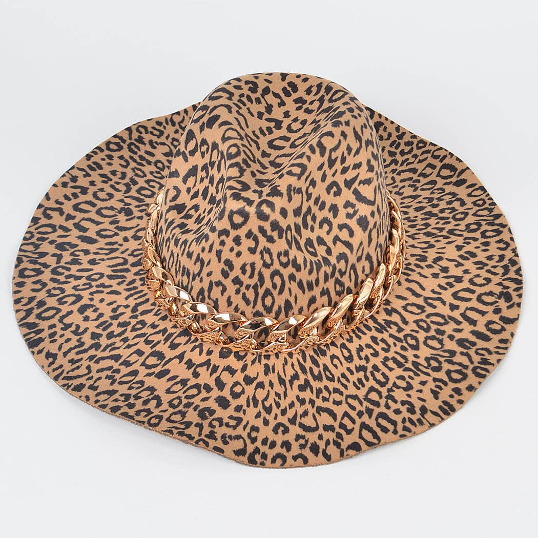 Leopardo Cappello leopardato in lana sintetica con catena oversize in vendita all'ingrosso su Faire3