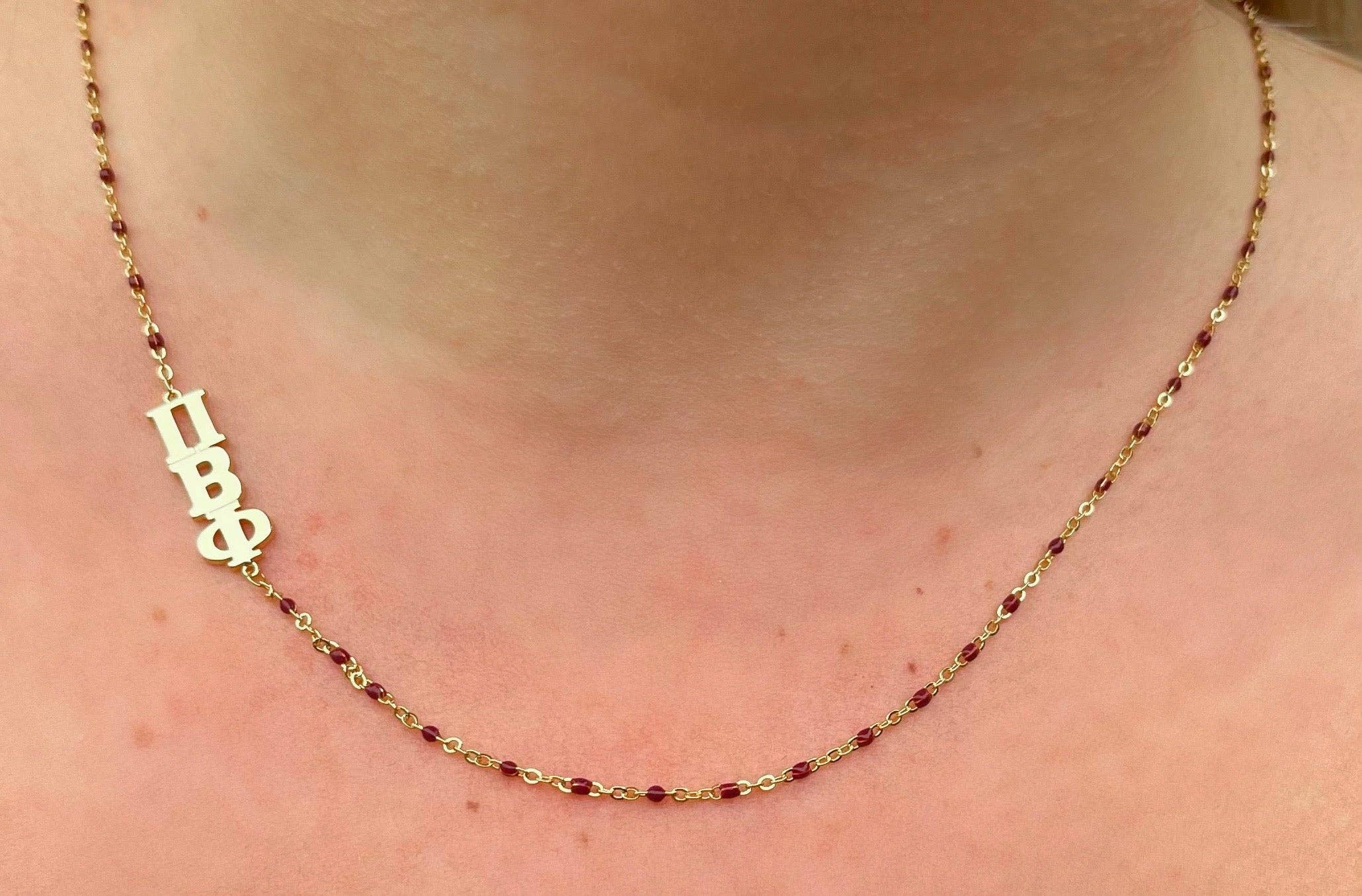 Maroon N201 PBP-The Pi Beta Phi Necklace: Side Set ΠΒΦ Enamel Bead Necklace for wholesale on Faire2