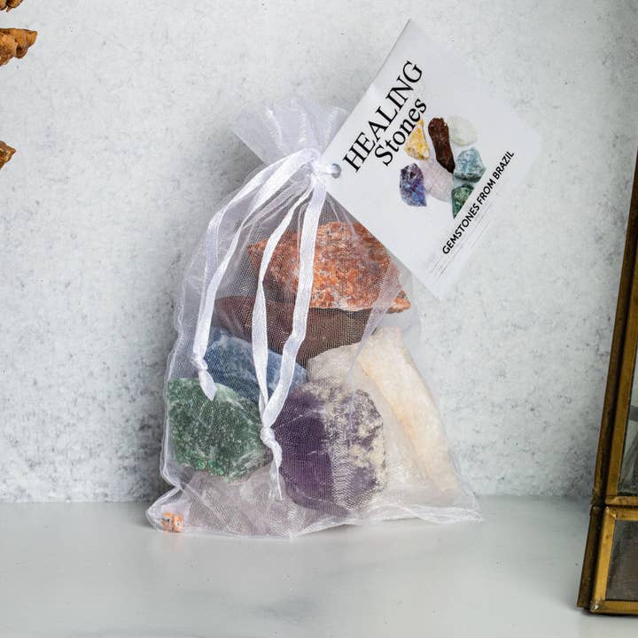 Rock Paradise - Wholesale Spiritual Stone/Crystal - Crystal Healing 7 Rough Chakra Stones Set Tied & Tagged