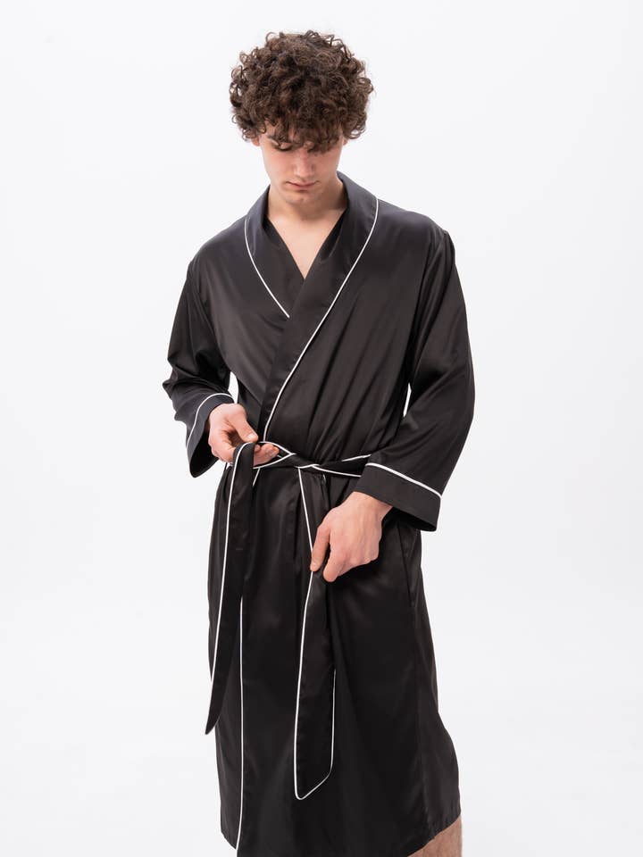 Satin Silk Robe Men's Long Dressing Gown Bathrobe Robe Men for wholesale by IDENTITY LINGERIE