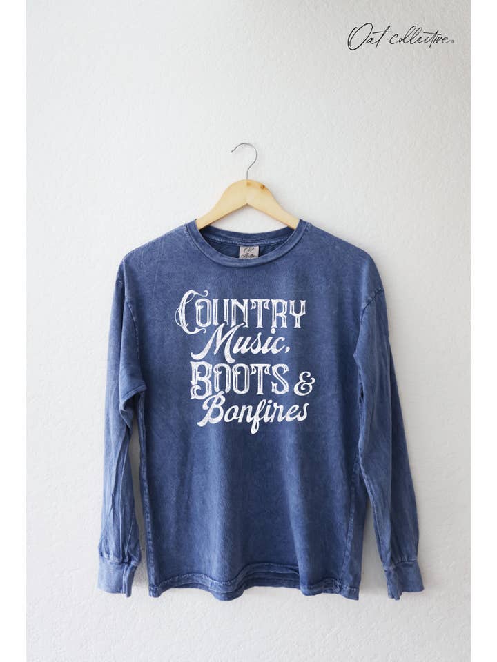 OAT COLLECTIVE - Wholesale Screen Printed T-Shirt - Women's - COUNTRY MUSIC Mineral Washed Long Sleeve Graphic4