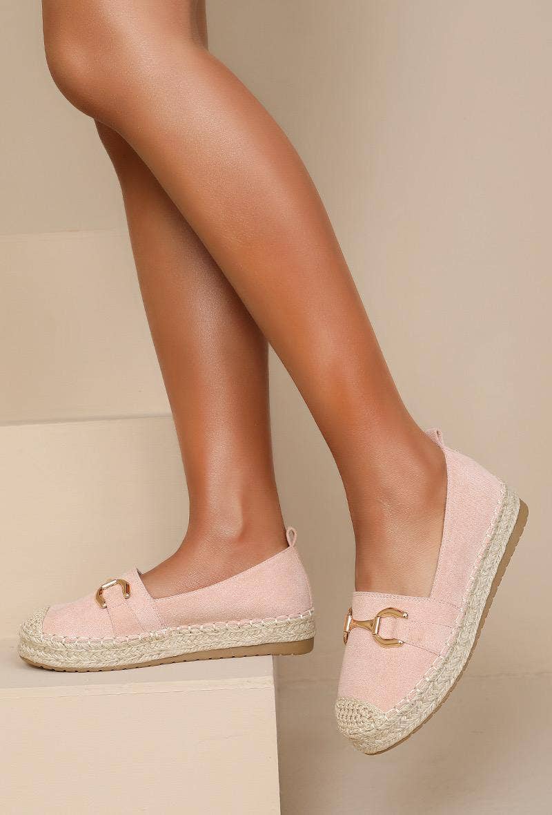 No Doubt Shoes - Wholesale Flats - Women's - FAUX SUEDE FLAT GOLD METAL DETAIL ESPADRILLE MULES2