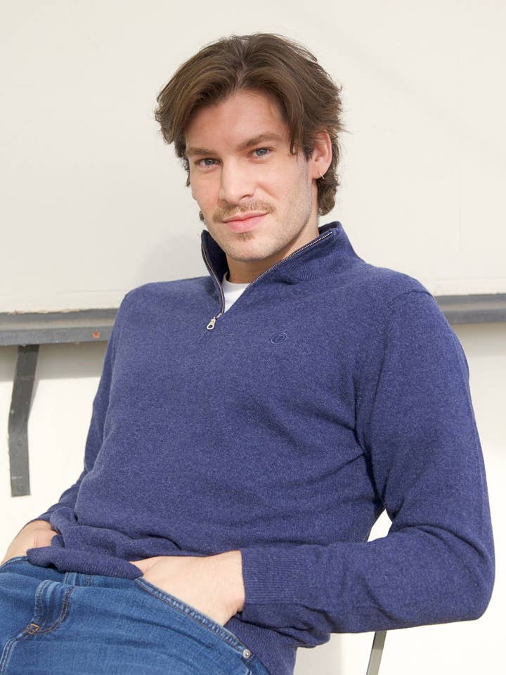 Bel Cashmere S.C. - Wholesale Sweatshirt - Men's - Men’s Zip-Up Cashmere Sweater – Denim Blue3