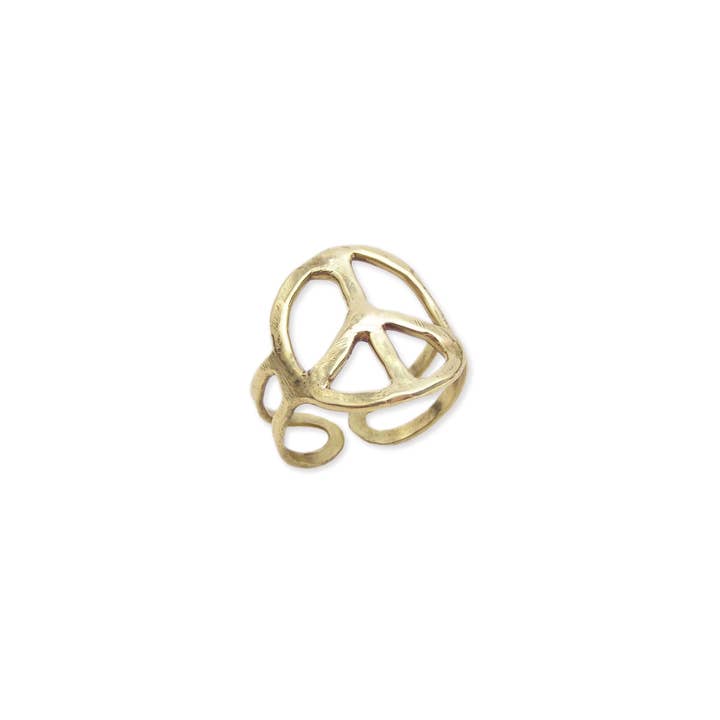 ZAD - Wholesale Band/Stacked Ring - Woodstock Vibes Gold Peace Sign Ring1