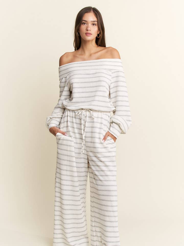 PLUS SIZE OFF-SHOULDER STRIPED TERRY JUMPSUIT and other Purchase Wholesale striped jumpsuit. Free Returns & Net 60 Terms on Faire trending on Faire.