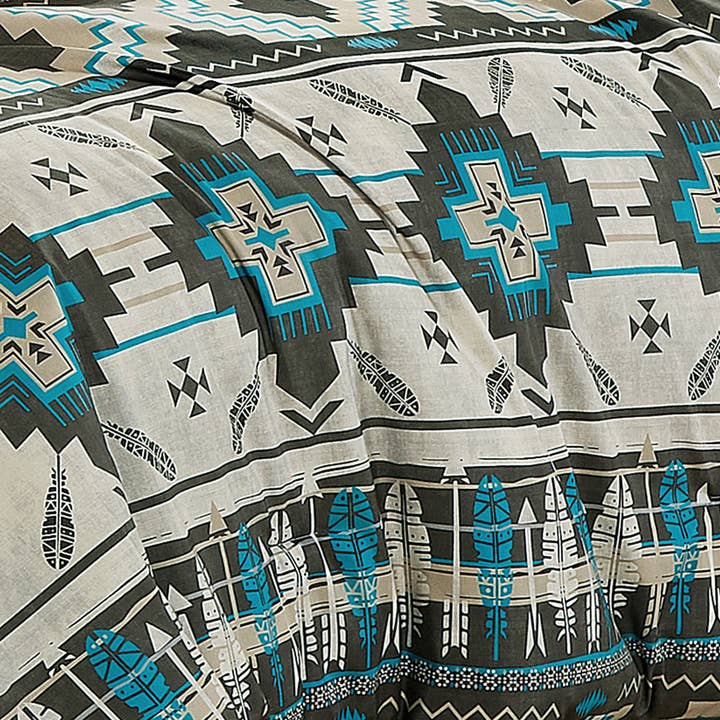 Linen Mart - Wholesale Bedding Set - Southwestern Tan Navajo Turquoise Feather Aztec Comforter - 6 Piece Set7
