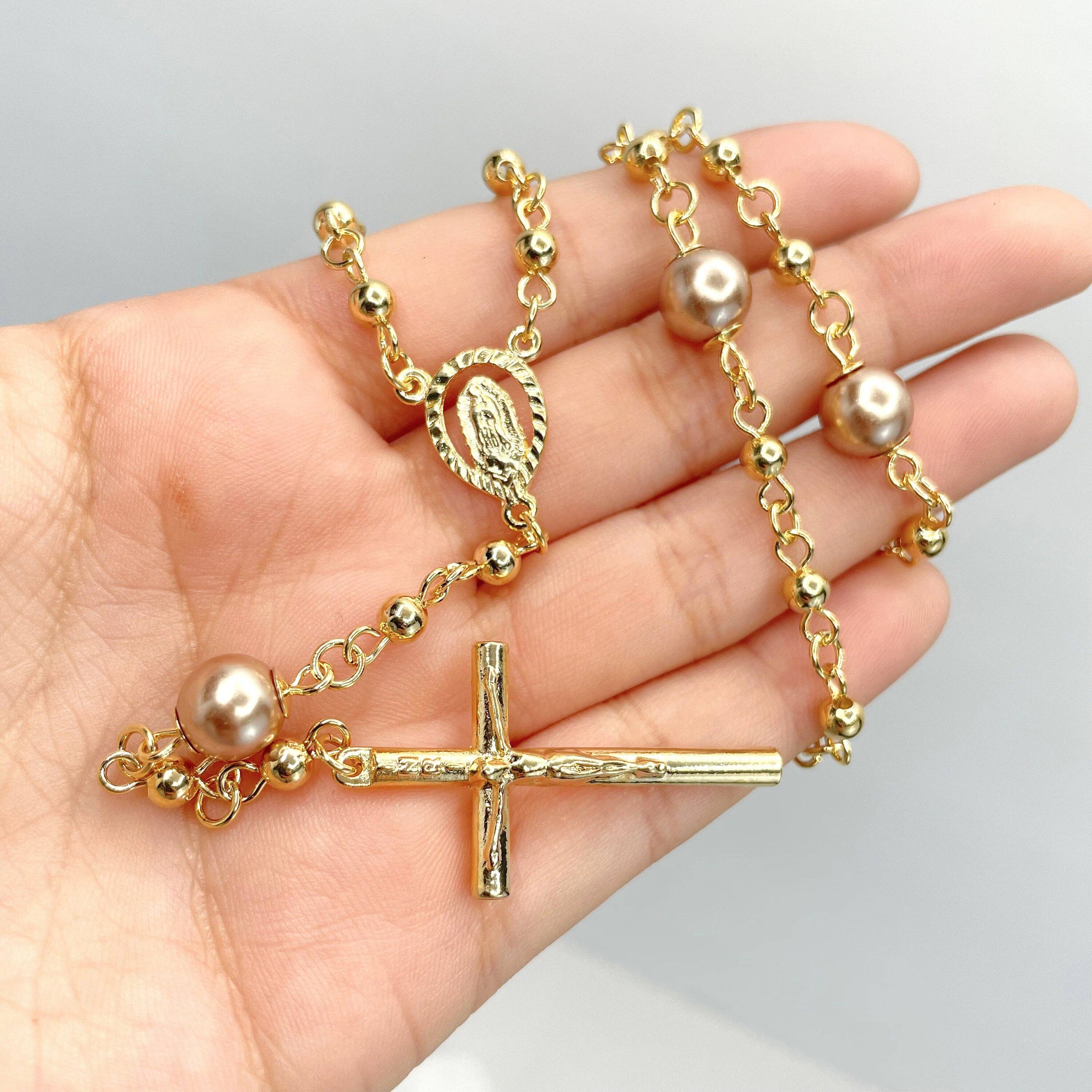 DIJU Jewelry - Vendita all'ingrosso  - Forniture per la creazione di gioielli all'ingrosso: Collana Rosario in Oro 18k Riempito Bicolore con Vergine di Guadalupe, Nostra Signora di Guadalupe.0