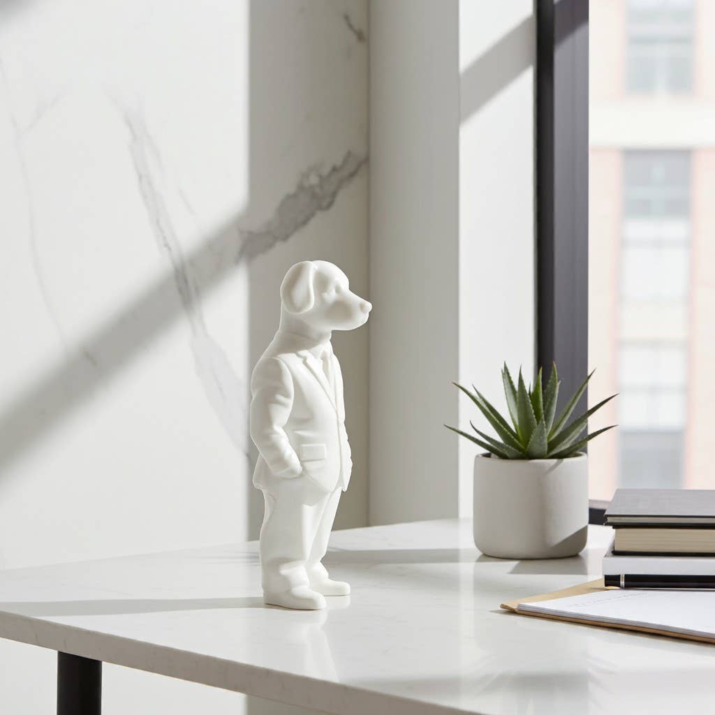 Face It Home Decor – wholesale Decorative figurine – Handmade Resin Suited Dog Figurine Ornaments Black and White3