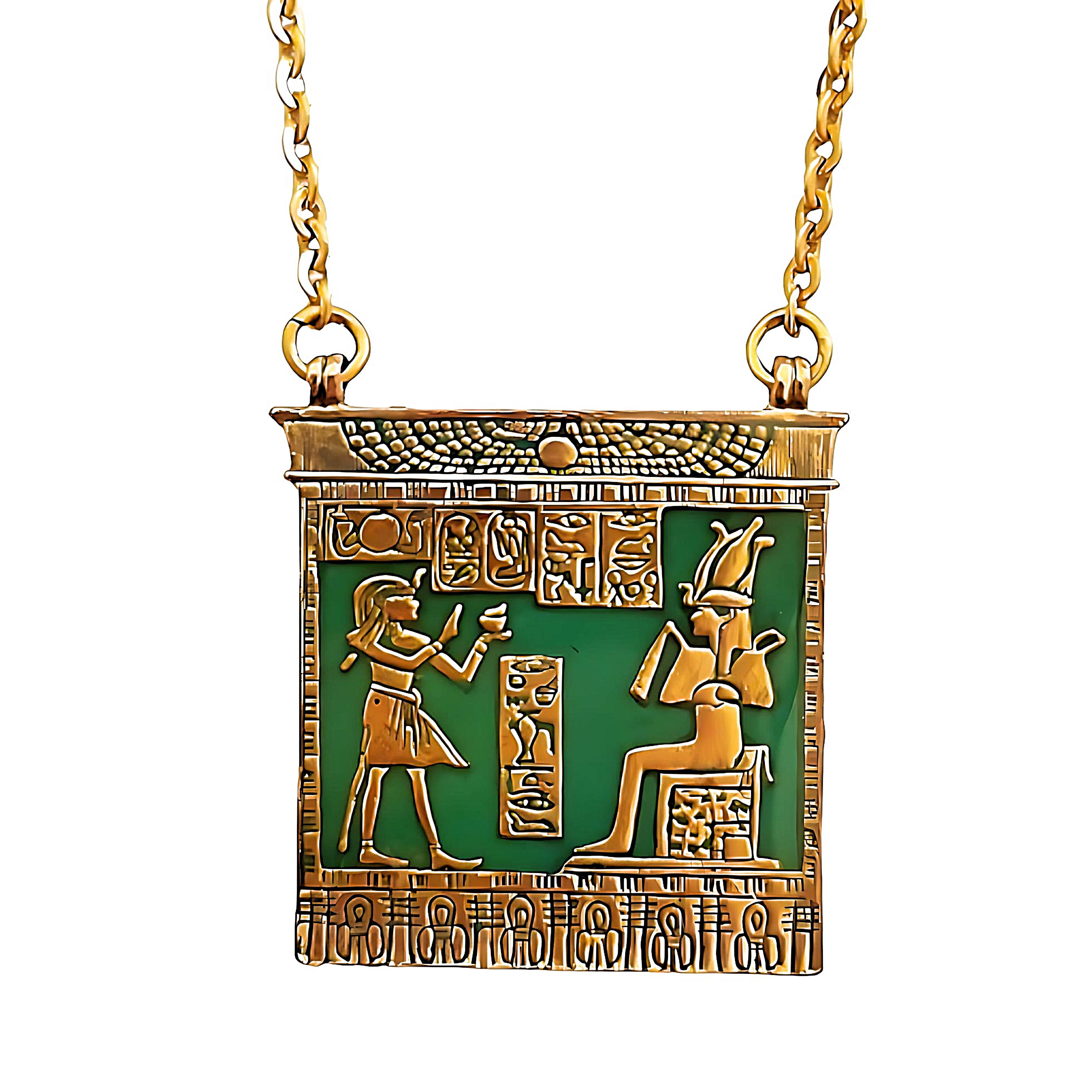 WLM - Wholesale Pendant/Charm Necklace - Egyptian Medallion Green and Gold Isis0