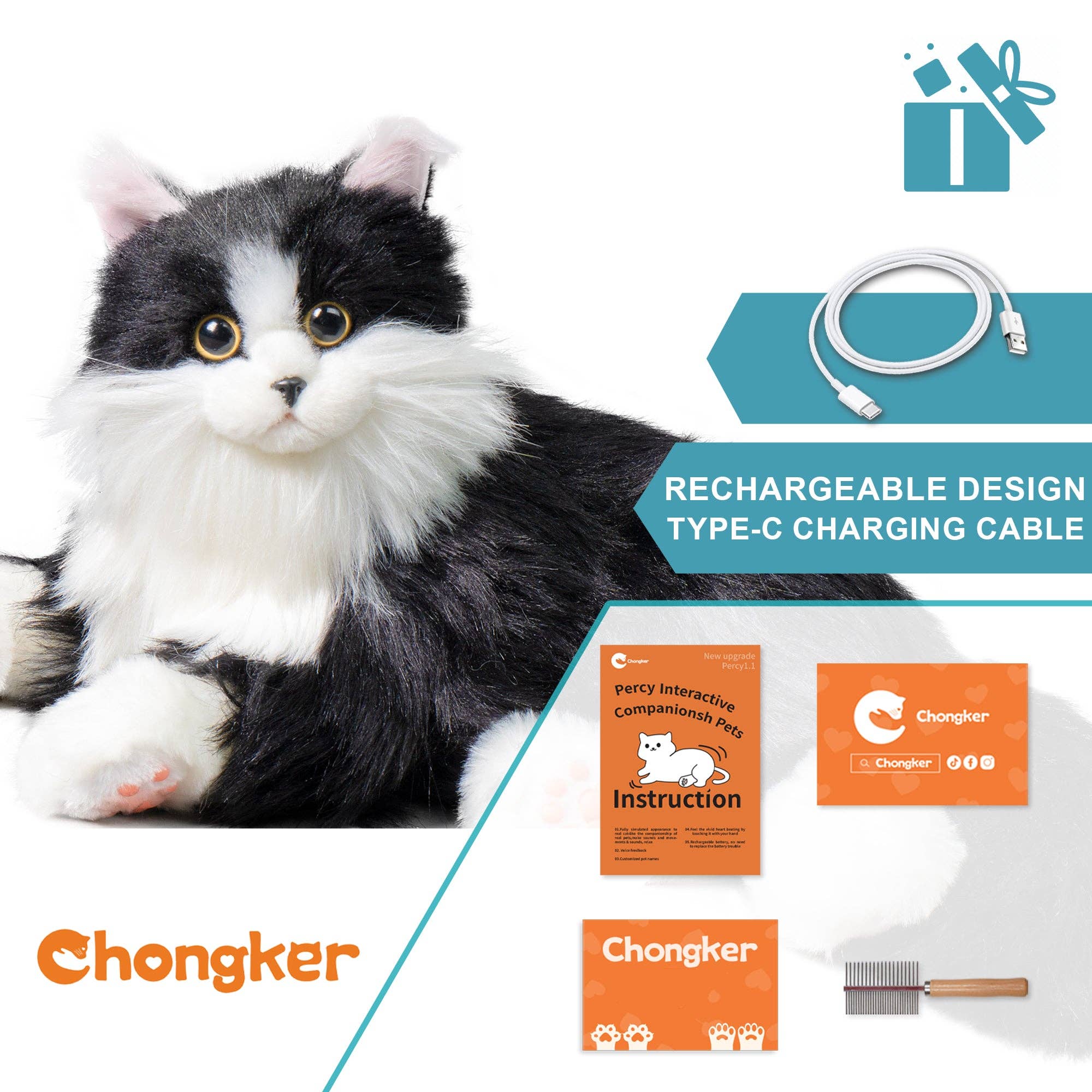 Chongker - Wholesale Stuffed/Plush Toy - Kids & Baby - Percy Robot Cat – Interactive Weighted Comfort Toy0